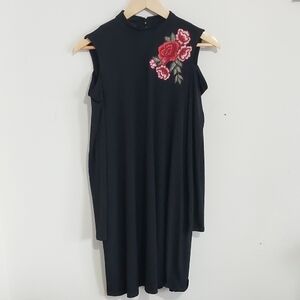AGB Open Shoulder Embroidered Flower Dress